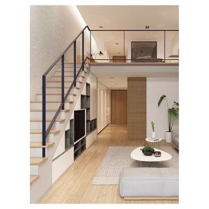 Escalera Prefabricada Prima con Estructura Metálica, Peldaños de Madera y Diseño Moderno con Barandilla de Vidrio - Product Image 1