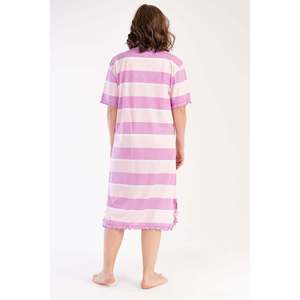 Camisón XXL para mujer con cuello en V y manga corta, estilo abuela, transpirable, de elastano, con logo personalizado, botones, cintura elástica, semisensual, para estar en casa - Product Image 1