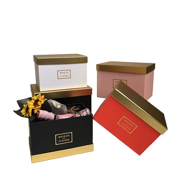 Spot high-grade atmospheric rectangular flower box three sets of golden Mosaic flower gift box