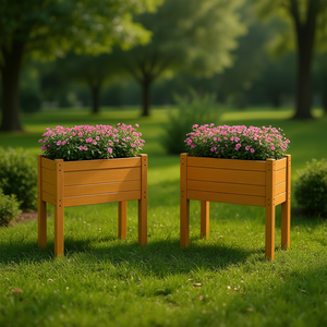 Set di 2 Vasi da Giardino in Legno di Pino Massiccio, Colore Marrone Miele Medio, Stile Rustico - Product Image 2