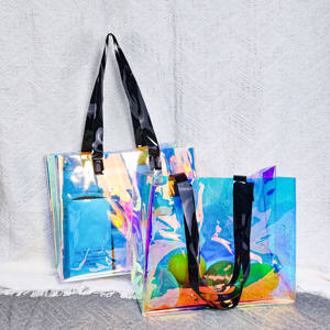 Sac fourre-tout en PVC holographique personnalisé avec poignée Emballage transparent pour le <span class=keywords><strong>shopping</strong></span> et la promotion de cadeaux - Product Image 1