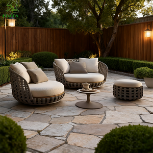 Luxuriöses Modernes Terrassen-Sofa und Sessel Rundes Outdoor-Möbel 2-Sitzer Geflochtenes Seil Bequeme Garten-Aluminium-Sofa-Gruppe - Product Image 3