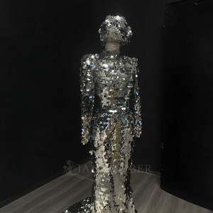 Nt42 <b>Silver</b> Sequin Mermaid Evening <b>Dress</b> Long Sleeve Luxury Design for Formal Events Jancember - Product Image 4