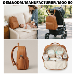 <span class=keywords><strong>Mochila</strong></span> Pañalera de Piel Sintética Vegana Premium Personalizada OEM con Correas para Cochecito, Bolsa Multifuncional para Artículos de Bebé para el Mercado Alemán - Product Image 1