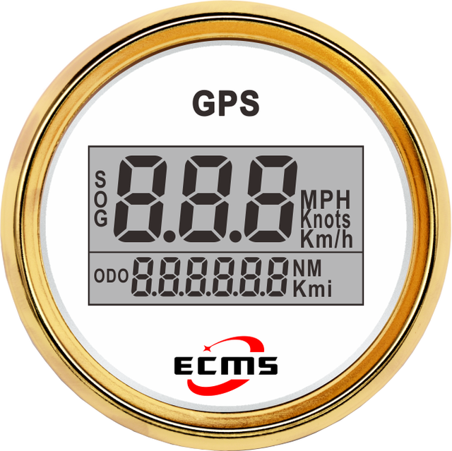 New White Dial Gold Bezel 52mm Range 0-999 Auto Gauges GPS 3-in-1 Universal Digital Speedometer with IP67 Waterproof