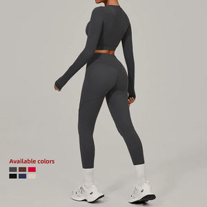 Completo Sportivo Invernale da Donna 2 Pezzi, Stile Europeo Americano, Solido, Aderente, Spazzolato, per Yoga, Asciugatura Rapida, Traspirante, per Fitness e Corsa all'Aperto - Product Image 3