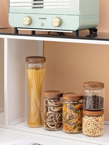 Bocaux de rangement multifonctionnels modernes en verre borosilicate de type carré, grande capacité, hermétiques, avec couvercle en bois d'acacia pour aliments - Product Image 5