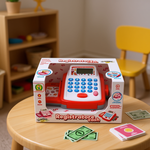 Caisse enregistreuse jouet avec lumières et sons 26x16x13 cm pour enfants, jeux de banque avec monnaie factice - Product Image 3