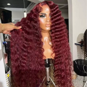 XIUYA 99J parrucche per capelli umani anteriori <span class=keywords><strong>in</strong></span> pizzo vergine colorato onda profonda <span class=keywords><strong>borgogna</strong></span> 13x4 parrucca frontale <span class=keywords><strong>in</strong></span> pizzo trasparente parrucca rossa vino per le donne - Product Image 1