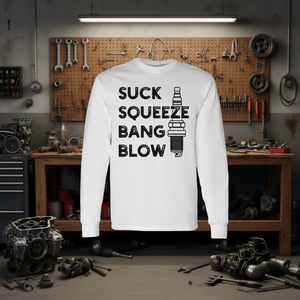 T-shirt à manches longues à thème moteur à essence quatre temps (souffler, presser, faire exploser, souffler) - Product Image 3