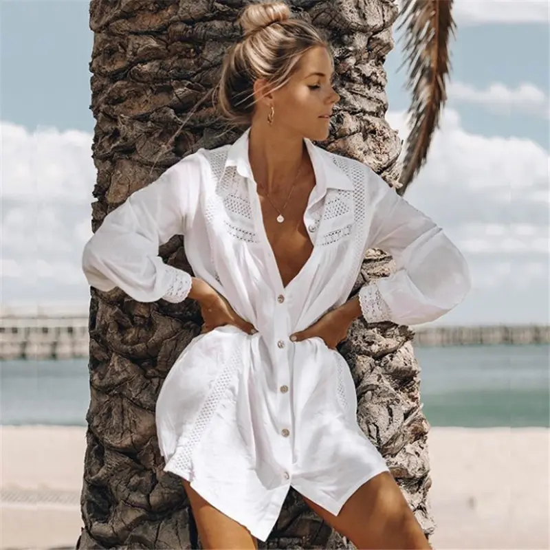 2020 neues Design lässig kurz weiß vertuschen Kaftan Damen Strand kleider Beach wear