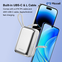 Batterie externe portable Miccell en gros 10000mAh avec câbles USB-C/L intégrés, charge rapide 45W et écran LED