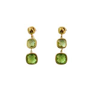 Fashion Dangle <b>Earrings</b> PVD Gold Plated 316L Stainless Steel Sustainable Resistant Green <b>Crystal</b> <b>Studs</b> - Product Image 1
