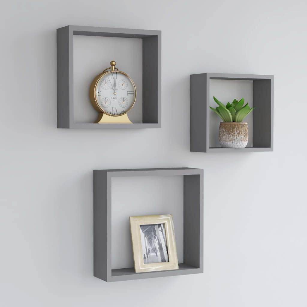 Decoración de pared colgante para el hogar, 3 uds., cubo montado en la pared de madera gris, juego de estantes flotantes, estanterías