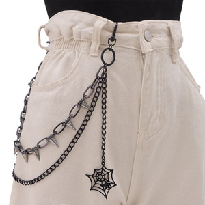 Trendy Studded Pants <b>Chain</b> Double Layer Metal With Spider Web Pendant Unisex <b>Waist</b> <b>Chain</b> For Party Hip Hop Style - Product Image 1