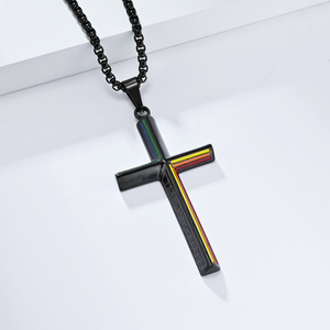 New cross-border minimalist pennant cross <b>titanium</b> steel necklace, unisex style, personalized accessory wholesale. - Product Image 3