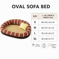YAOYUE Lit de canapé ovale pour animaux de compagnie, tapis en rotin rayé en peluche, nid pour chat, été, toutes saisons, coussin lavable mécaniquement, tailles S à XL