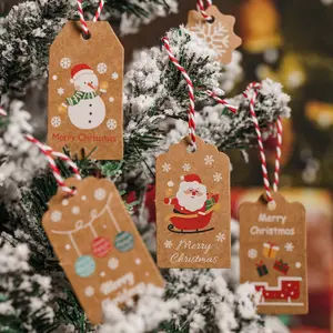 Etiquetas de decoración navideña estándar gruesas, tarjetas de decoración de regalo de Navidad de Papá Noel impresas