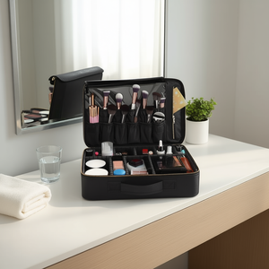 Estuche Organizador de Maquillaje Profesional para Viaje, 16 Pulgadas, Portátil, Caja de Almacenamiento para Brochas, Bolsa de Cosméticos Grande con Asa y Cierre de Cremallera - Product Image 2