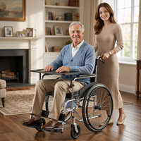Silla de Ruedas Reforzada para Rehabilitación con Neumáticos Sólidos de 24 Pulgadas y Cojín de Asiento Lavable, Estructura de Acero al Carbono con Freno de Mano, Orinal y Mesa
