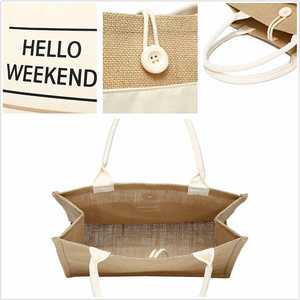 Sac de plage en jute pour femmes, sac de courses réutilisable avec poignée - Product Image 3
