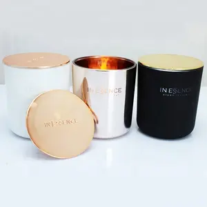 Novos produtos copo de vidro suporte de vela jar galvanoplastia ouro rosa oxford com tampa