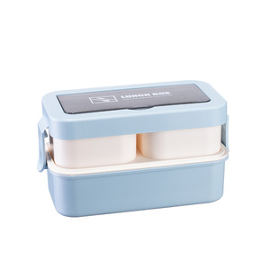 Caja Bento portátil de doble capa con tapas de plástico, contenedor de <span class=keywords><strong>almuerzo</strong></span> apto para microondas para trabajadores de oficina, venta al por mayor - Product Image 3
