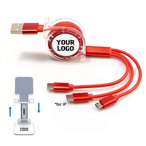 Promo Gift Wholesale Custom Logo Printed New 3A Fast Charging Stretchable One-to-Three Type-C Data <b>Cable</b> Android Mobile Phone - Product Image 1