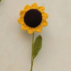 Handmade Crocheted Sunflower <b>Artificial</b> <b>Flower</b> Natural Style Green Stem With Leaf Summer Home Wedding Decoration - Product Image 1