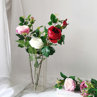 Fleur artificielle en soie à 2 têtes, rose pivoine, pour décoration de mariage, Noël, fête des mères, fête, fleur artificielle faite à la main