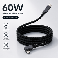 Câble USB-C coudé 1,2 m, charge rapide PD 60W 5A, câble de données USB 2.0 Type C vers C, logo personnalisé, fournisseur OEM ODM en gros