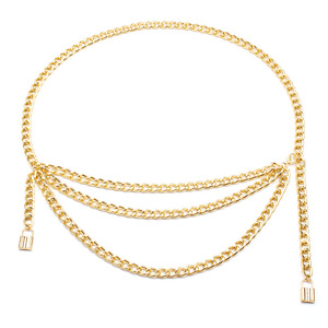 โซ่คาดเอวแฟชั่น โซ่โลหะผสมสังกะสี จี้รูปทรงล็อค สำหรับทุกเพศ สวมใส่ได้ทุกวัน สไตล์ฮิปฮอป หลายชั้น - Product Image 5