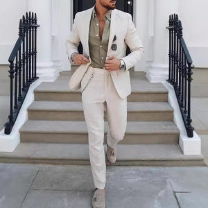 Мужской облегающий однобортный костюм-смокинг, комплект из двух предметов, блейзер на пуговицах, брюки для свадьбы, выпускного вечера, дышащая ткань - Product Image 4