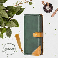 Étui à rabat en cuir WEVIEW Raku-Raku pour smartphone F-01L/F-42A avec sangle, porte-cartes, fermeture magnétique, style portefeuille, vert rétro, rangement