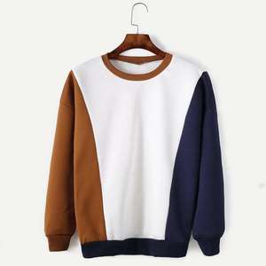 Mens Colorblock <b>Sweatshirt</b> White Brown <b>Navy</b> Casual Round Neck Stylish Soft Pullover Winter Warm Top - Product Image 1