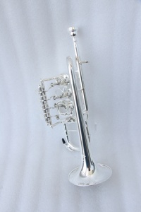 <span class=keywords><strong>Trompeta</strong></span> Piccolo de diseño alemán clásico con 4 válvulas rotativas, ambos tubos de plomo Bb, tono Bb/A, Material de latón OEM Chapado en plata - Product Image 2