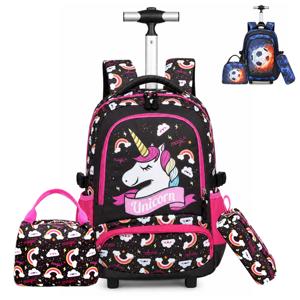 En stock : Ensemble de sacs à dos à roulettes pour enfants avec chariot en aluminium, 3 pièces, motif licorne, pour filles - Product Image 1