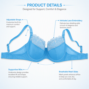 Soutien-gorge confortable en dentelle pour femme avec armatures, design floral festonné et effet sculptant - Product Image 4