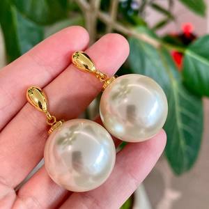 Boucles d'oreilles pendantes en fausses perles, rondes, plaquées or blanc, style vintage, bijoux de fête pour femmes - Product Image 4