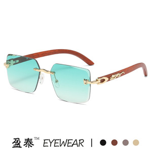Yingtai Eyewear Frameless <b>Square</b> Sunglasses UV400 Metal <b>Frame</b> Women's Fashion Sunshades <b>Gold</b> Color - Product Image 4