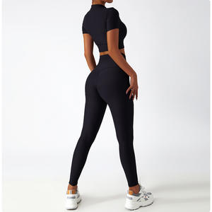 Yüksek Kaliteli Hafif Kadın Sporcu Yeleği Fermuarlı Spor Atleti Dolgulu Yoga Crop Top Uzun Kollu Yüksek Bel Yan Cepli Koşu Takımı - Product Image 2