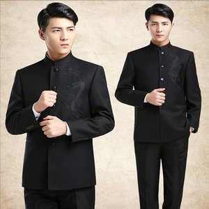 Traje de <span class=keywords><strong>Hombre</strong></span> con Cuello Mao 2024, Traje Slim para Novio, Padrino de Boda, Traje Estilo Chino, Traje Zhongshan - Product Image 4