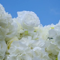 Backdrop Dinding Bunga Buatan 3D 5D Mawar Putih Hydrangea Realistis Alami Buatan Tangan 8ft X 8ft Bahan Sutra Dapat Digulung
