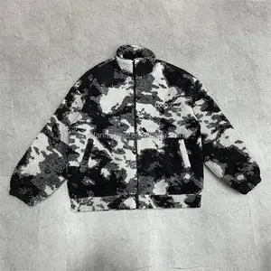 Custom embroidered logo camouflage fluffy sherpa fleece jacket for men