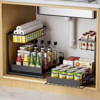 Organisateur de cuisine WIREKING en métal à double glissière, design coulissant, réglable en hauteur, sous l'évier