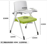 Chaise pliante de conférence grise avec tablette d'écriture, siège rembourré et accoudoirs, pour la formation et les réunions en salle de classe, fournie directement par l'usine