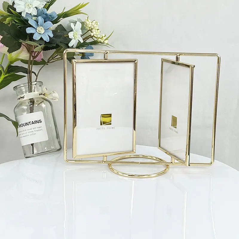 Wholesale custom fashion plated square home decorate wrought iron metal rotate picture photo frame