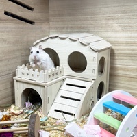 Rumah Hamster Kayu Solid untuk Luar Ruangan, Tempat Persembunyian Labirin Bertingkat dengan Tangga Panjat untuk Hamster Suriah, Hamster Kerdil, dan Tikus