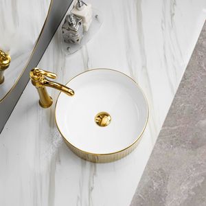 Lavabo de Sobremesa de Titanio Dorado Italiano con Grifo, Lavabo Artístico de Cerámica de Lujo - Product Image 4