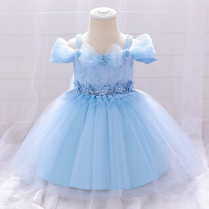 Robe en dentelle florale à épaules dénudées pour bébé fille nouveau-né avec détails en perles, <span class=keywords><strong>tenue</strong></span> de fête élégante de 0 à 2 ans, vente chaude - Product Image 3
